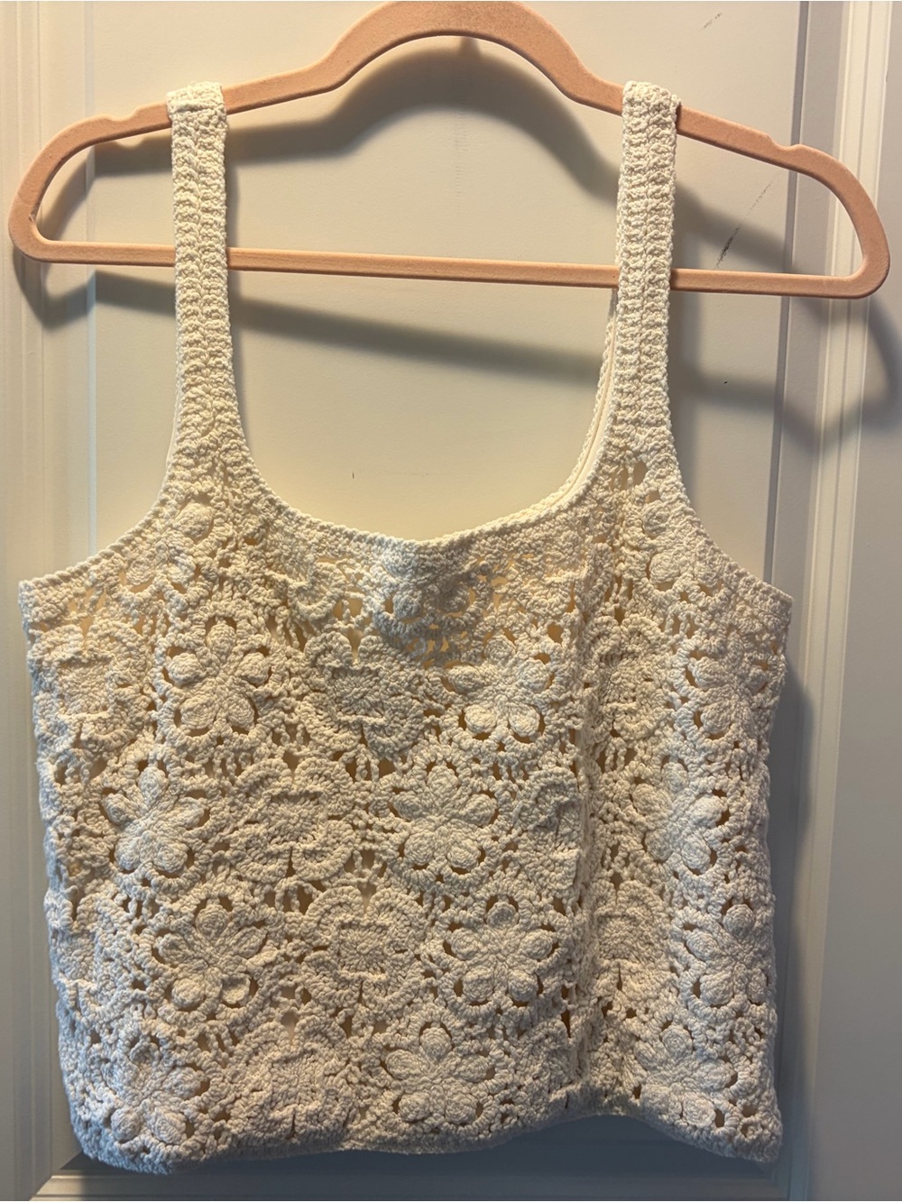Cream Crochet Floral Tank Top with Scoop Neck